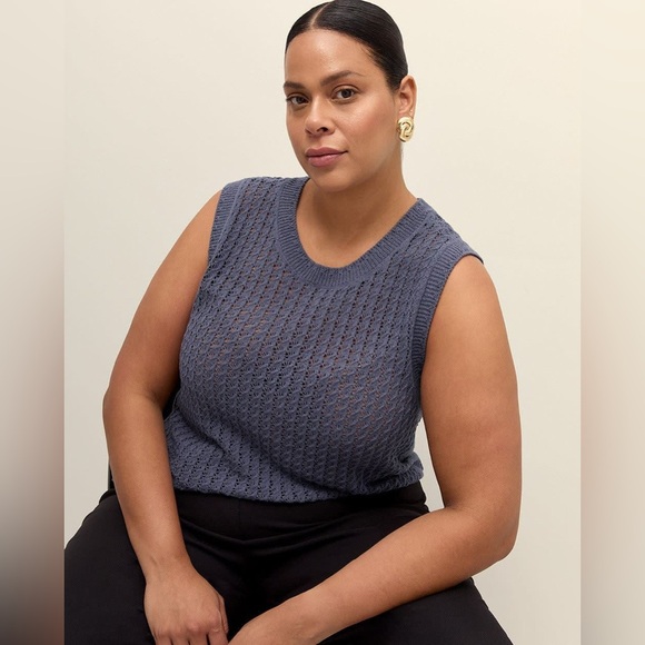 Penningtons Sleeveless Crochet Cotton Sweater Tank with Ribbed Bands Blue 4X NWT - Picture 3 of 16